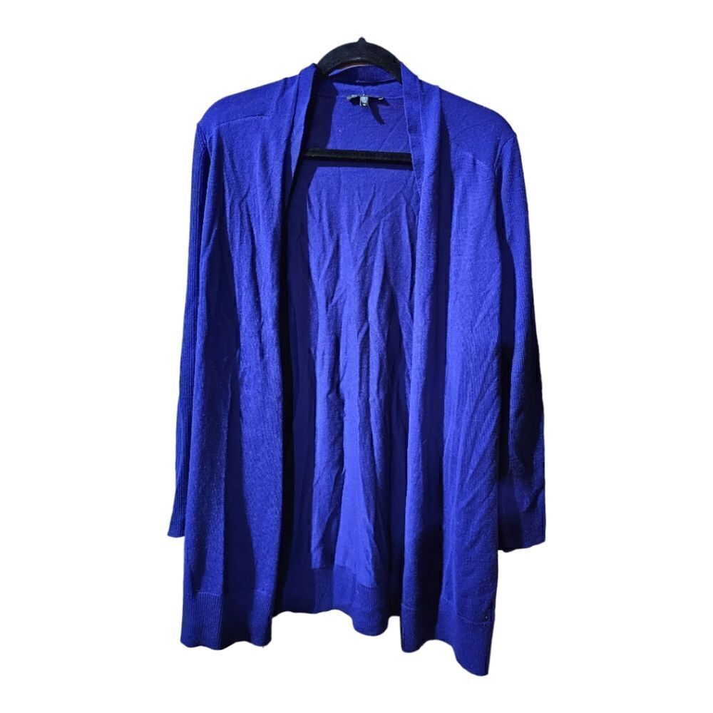 EILEEN FISHER Blue Open Front Merino Wool Long Cardigan Sweater - Size Medium